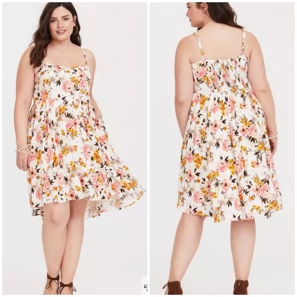 Torrid Mini Challis High Low Skater Dress in Ivory Floral - Picture 1 of 11